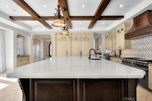 Interior, Kitchen, Pendant Lights, Recessed Lighting, Stainless Steel Appliances, Wooden Beams