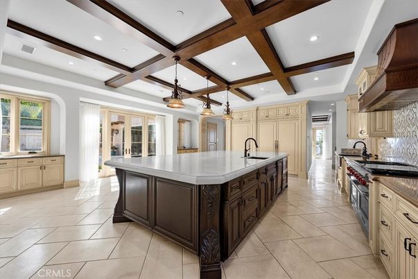 Interior, Kitchen, Pendant Lights, Recessed Lighting, Stainless Steel Appliances, Wooden Beams