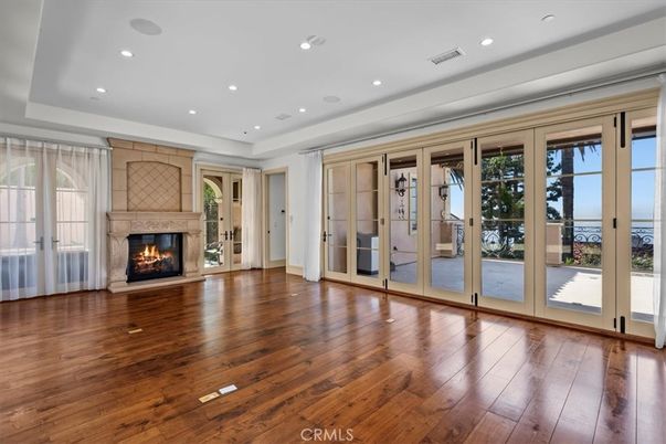 Empty room, Fireplace, Interior, Recessed Lighting, Wood Texture Flooring