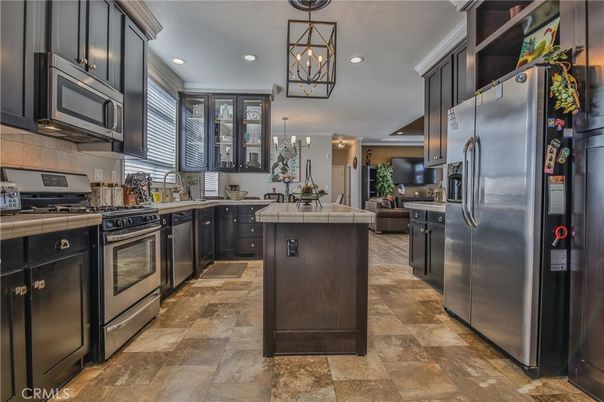 Chandelier, Interior, Kitchen, Pendant Lights, Recessed Lighting, Stainless Steel Appliances, Tile Countertops