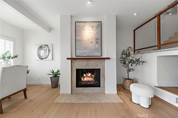 Fireplace, Interior, Recessed Lighting, Wood Texture Flooring