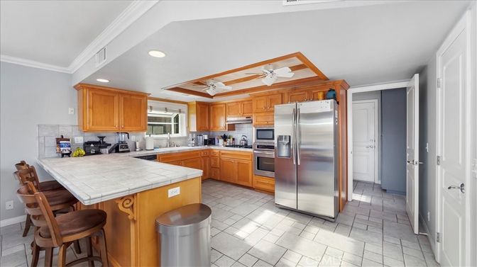 Interior, Kitchen, Recessed Lighting, Stainless Steel Appliances, Tile Countertops