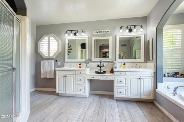 Bathroom, Dual Sink Vanities, Interior, Wood Texture Flooring