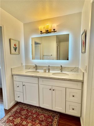 Bathroom, Dual Sink Vanities, Interior, Wood Texture Flooring
