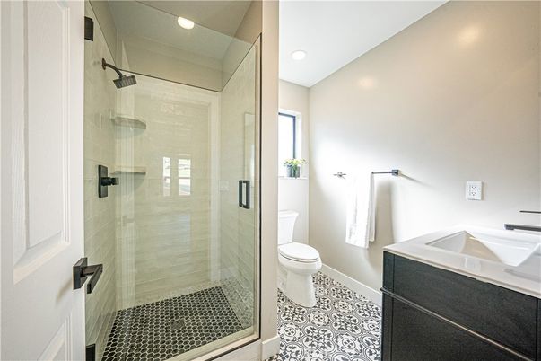 Bathroom, Glass Shower, Interior, Recessed Lighting