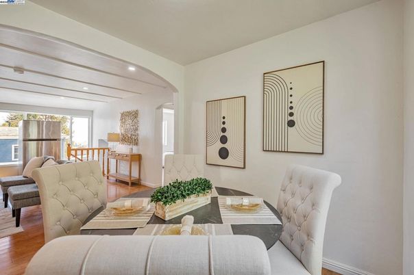 Dining room, Interior, Recessed Lighting, Stainless Steel Appliances, Wood Texture Flooring
