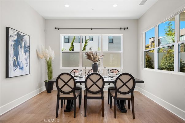 Dining room, Interior, Recessed Lighting, Wood Texture Flooring