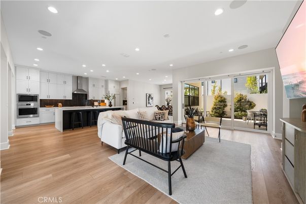Interior, Kitchen, Living room, Recessed Lighting, Stainless Steel Appliances, Wood Texture Flooring