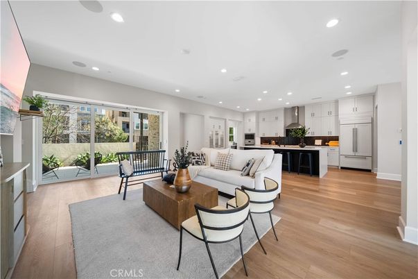 Interior, Kitchen, Living room, Recessed Lighting, Stainless Steel Appliances, Wood Texture Flooring