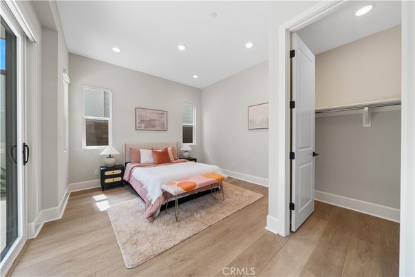 Bedroom, Interior, Recessed Lighting, Wood Texture Flooring