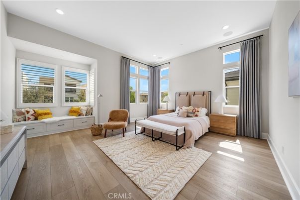 Bedroom, Interior, Recessed Lighting, Wood Texture Flooring