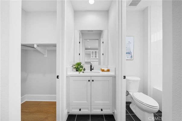 Bathroom, Interior, Recessed Lighting, Wood Texture Flooring