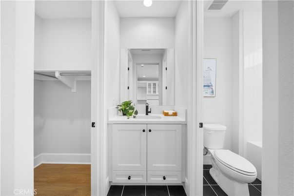Bathroom, Interior, Recessed Lighting, Wood Texture Flooring