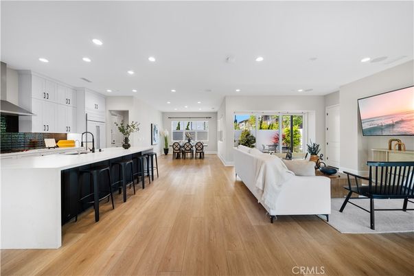 Dining room, Interior, Kitchen, Living room, Recessed Lighting, Wood Texture Flooring
