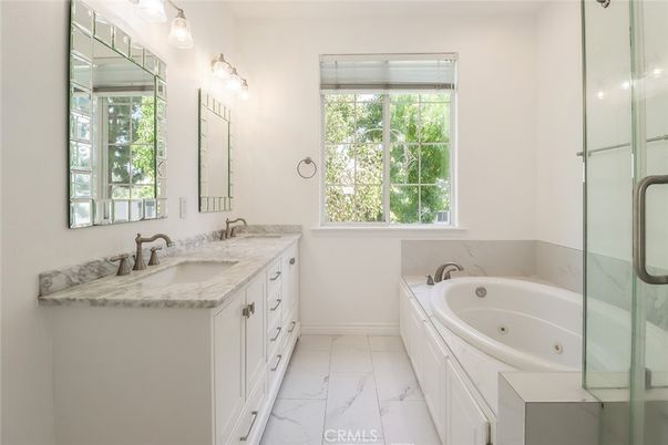 Bathroom, Dual Sink Vanities, Glass Shower, Interior, Marble