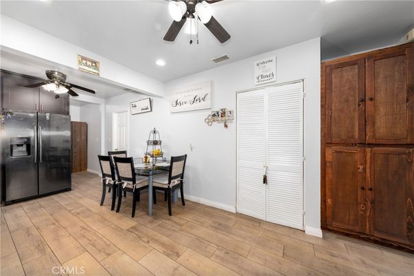 Dining room, Interior, Recessed Lighting, Wood Texture Flooring