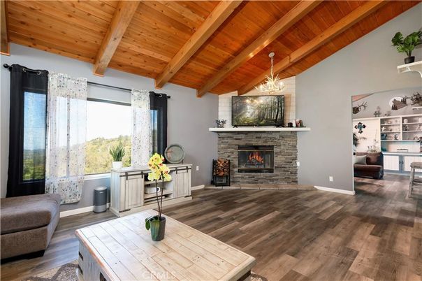 Chandelier, Fireplace, Interior, Wooden Beams, Wooden Ceilings, Wood Texture Flooring
