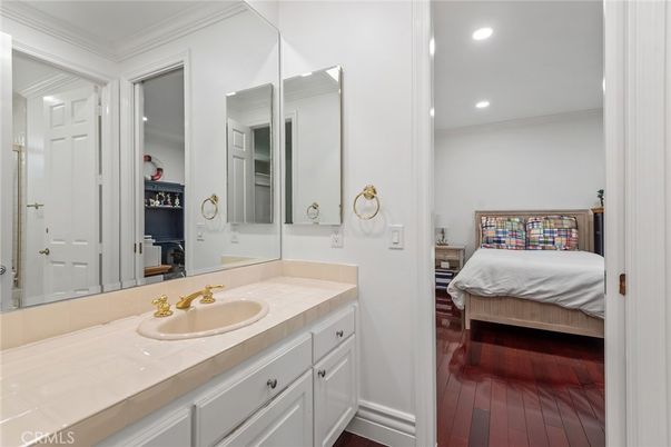 Bathroom, Bedroom, Interior, Recessed Lighting, Tile Countertops, Wood Texture Flooring