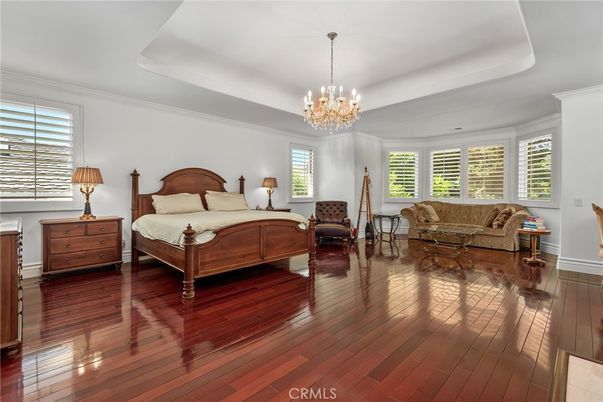 Bedroom, Chandelier, Interior, Wood Texture Flooring