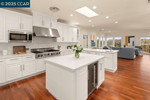 Interior, Kitchen, Living room, Recessed Lighting, Stainless Steel Appliances, Wood Texture Flooring