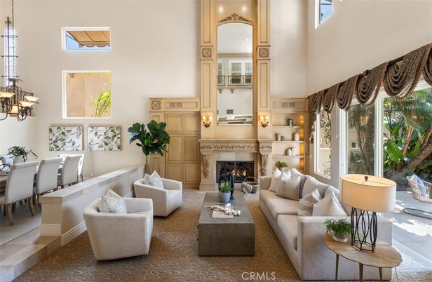Dining room, Fireplace, Interior, Living room, Pendant Lights