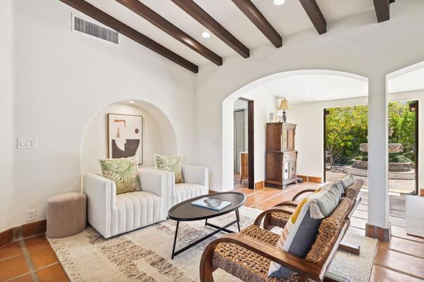 Interior, Living room, Recessed Lighting, Wooden Beams