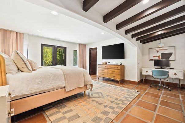 Bedroom, Home Office, Interior, Recessed Lighting, Wooden Beams