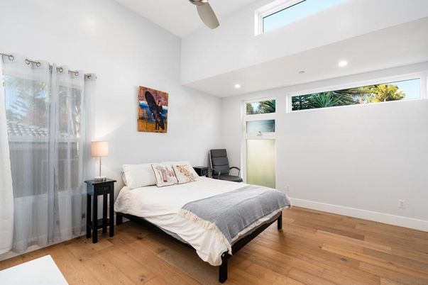 Bedroom, Interior, Recessed Lighting, Wood Texture Flooring