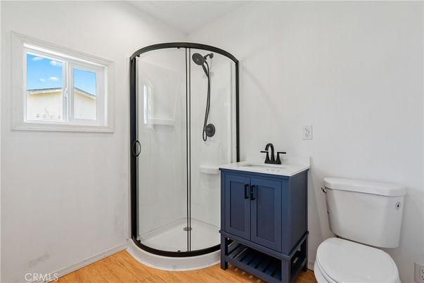 Bathroom, Glass Shower, Interior, Wood Texture Flooring