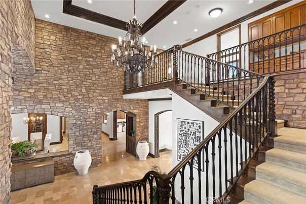Chandelier, Interior, Recessed Lighting, Stone Walls