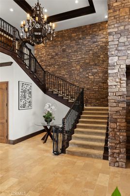 Chandelier, Interior, Recessed Lighting, Stone Walls