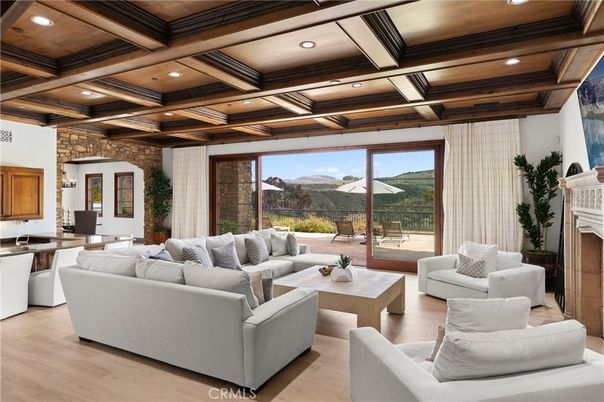Fireplace, Interior, Living room, Recessed Lighting, Wooden Beams, Wooden Ceilings, Wood Texture Flooring