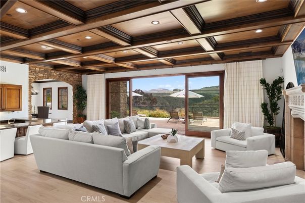 Fireplace, Interior, Living room, Recessed Lighting, Wooden Beams, Wooden Ceilings, Wood Texture Flooring