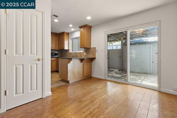 Interior, Kitchen, Recessed Lighting, Wood Texture Flooring