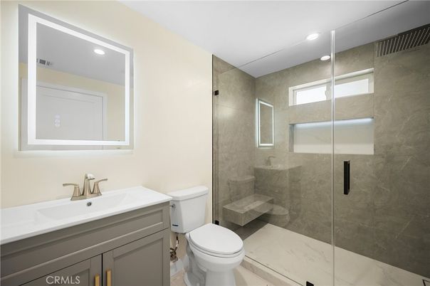 Bathroom, Glass Shower, Interior, Recessed Lighting