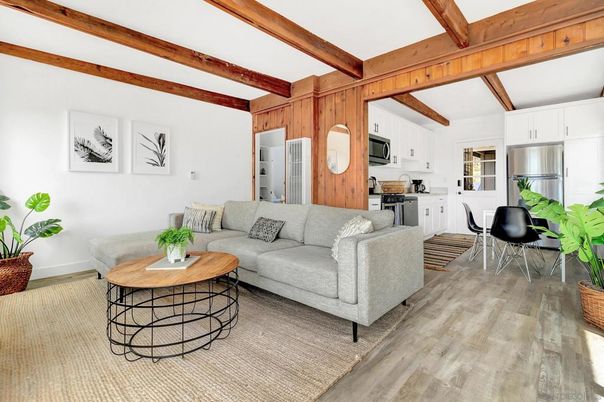 Dining room, Interior, Kitchen, Living room, Stainless Steel Appliances, Wooden Beams, Wood Texture Flooring