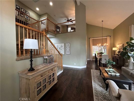 Dining room, Interior, Living room, Pendant Lights, Recessed Lighting, Wood Texture Flooring
