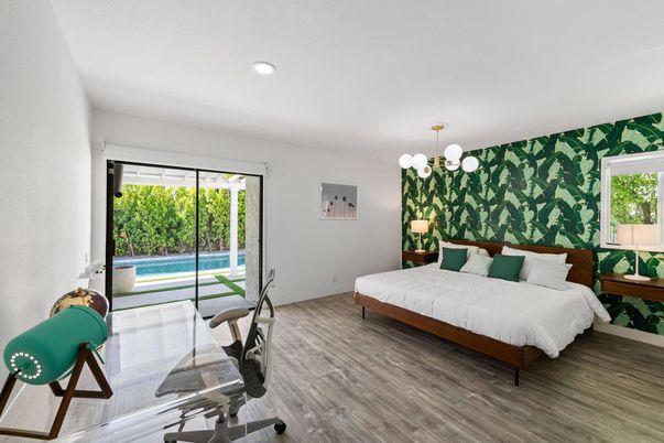 Bedroom, Home Office, Interior, Pendant Lights, Recessed Lighting, Wood Texture Flooring