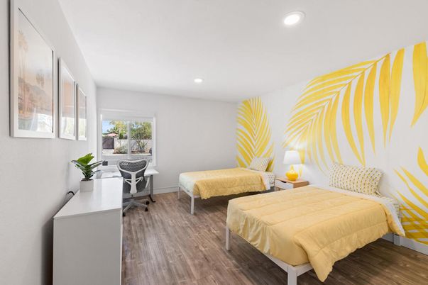Bedroom, Home Office, Interior, Recessed Lighting, Wood Texture Flooring