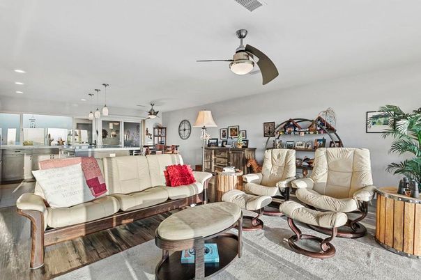 Interior, Kitchen, Living room, Pendant Lights, Recessed Lighting, Wood Texture Flooring