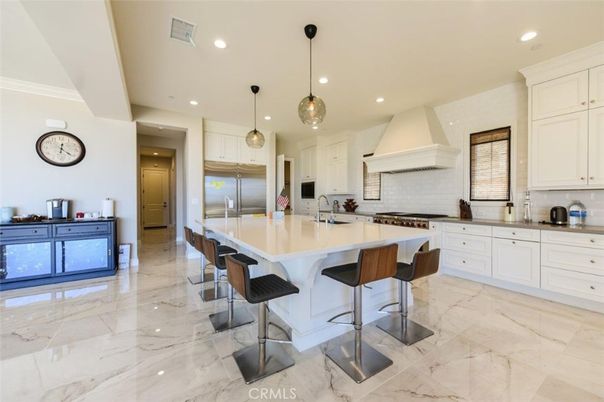 Interior, Kitchen, Marble, Pendant Lights, Recessed Lighting, Stainless Steel Appliances