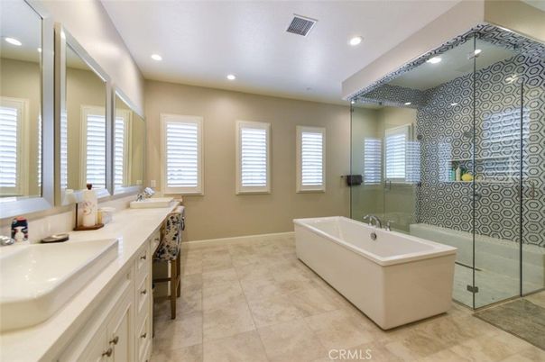 Bathroom, Dual Sink Vanities, Free Standing Baths, Glass Shower, Interior, Recessed Lighting