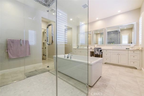 Bathroom, Dual Sink Vanities, Glass Shower, Interior, Recessed Lighting