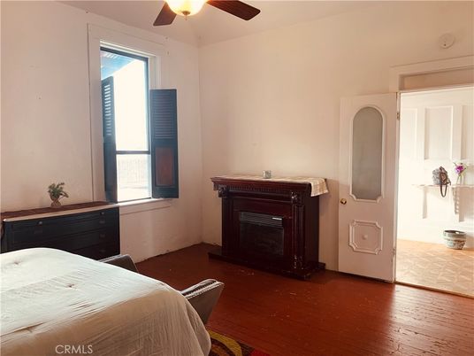 Bedroom, Fireplace, Interior, Wood Texture Flooring