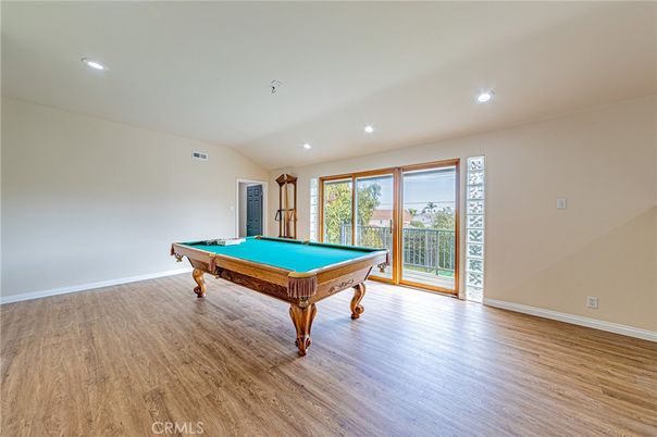 Billiard Table, Game Room, Interior, Recessed Lighting, Wood Texture Flooring