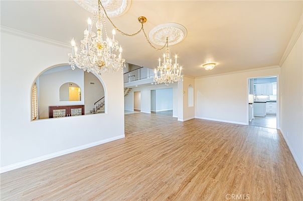 Chandelier, Empty room, Interior, Wood Texture Flooring