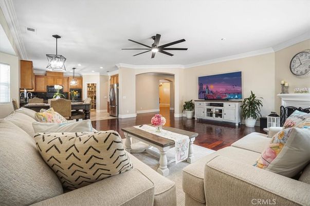 Dining room, Fireplace, Interior, Kitchen, Living room, Pendant Lights, Recessed Lighting, Stainless Steel Appliances, Wood Texture Flooring
