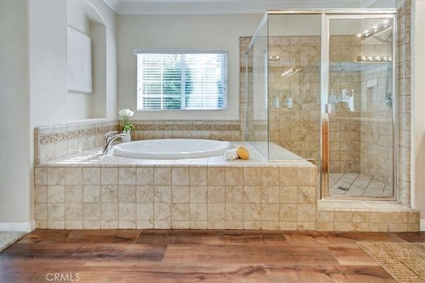 Bathroom, Glass Shower, Interior, Wood Texture Flooring