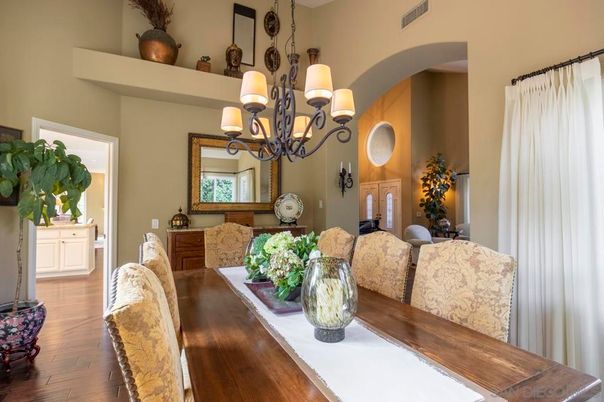 Chandelier, Dining room, Interior, Wood Texture Flooring