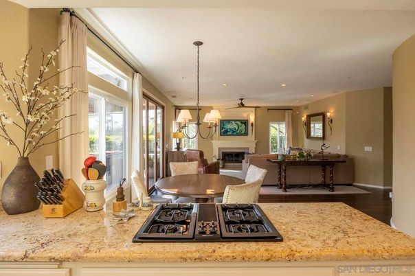 Dining room, Fireplace, Interior, Kitchen, Living room, Pendant Lights, Recessed Lighting, Wood Texture Flooring